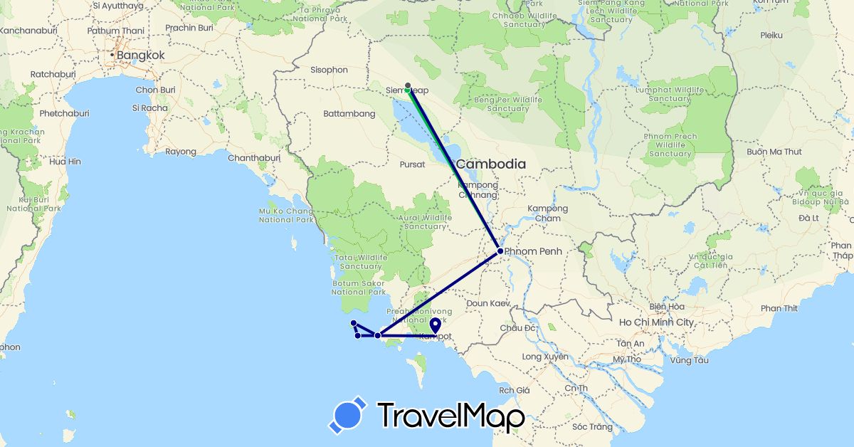 TravelMap itinerary: driving, bus, motorbike in Cambodia (Asia)